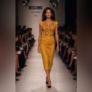 Moschino Cheap Chic S/S 90s Y2k 90s Yellow Bow Runway Vintage Midi Dress 6